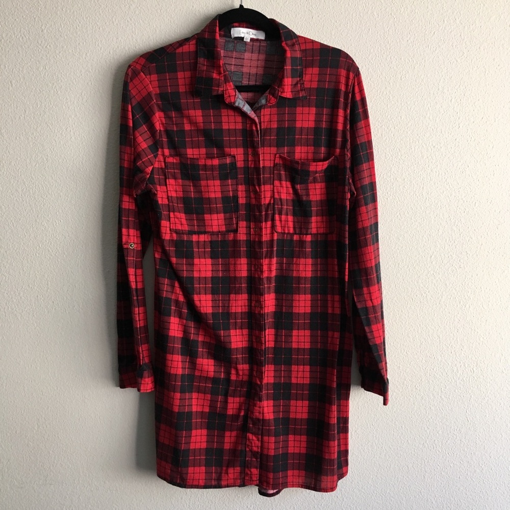 Eden & Olivia|Red & Black Plaid Tunic-top|Size:L